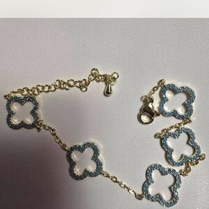 Gold-Tone turquoise Crystal Clover Link Bracelet